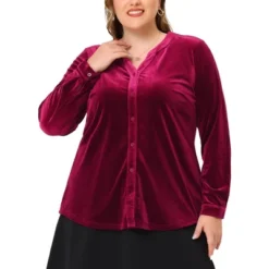 Agnes Orinda Plus Size Shirt For Women Velvet Top Long Sleeve V Neck Button Down Shirts -CUPSHE Store GUEST 8f4f18d9 2a4d 4cca ad91 f6850d9b6c72