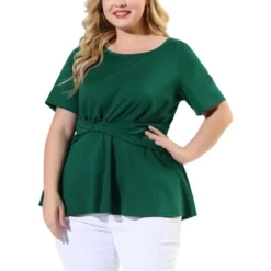 Agnes Orinda Women's Plus Size Twisted Knot Waist Short Sleeves Summer Outfits Peplum Blouses -CUPSHE Store GUEST 9000a9ea 8aec 4b27 86fb ac58b2b8e882