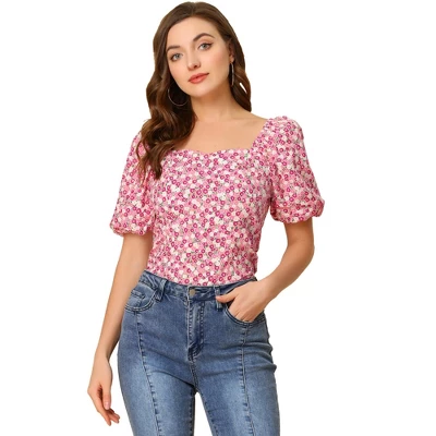 Allegra K Women's Puff Sleeve Square Neck Floral Print Blouse Top 8 Allegra K Women's Puff Sleeve Square Neck Floral Print Blouse Top - Image 8