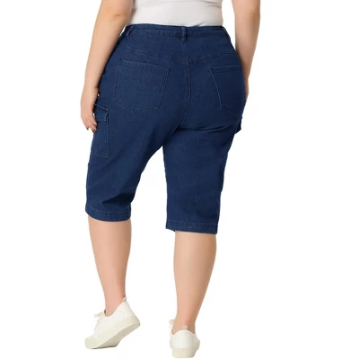Agnes Orinda Women's Plus Size Jeans Zipper Slash Pocket Button Denim Cargo Shorts 3 Agnes Orinda Women's Plus Size Jeans Zipper Slash Pocket Button Denim Cargo Shorts - Image 3