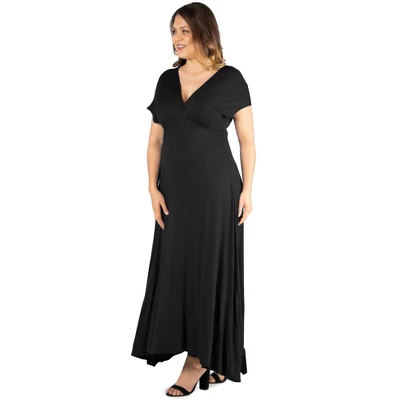 24seven Comfort Apparel Womens Plus Size Empire Waist V Neck Maxi Dress 1 24seven Comfort Apparel Womens Plus Size Empire Waist V Neck Maxi Dress