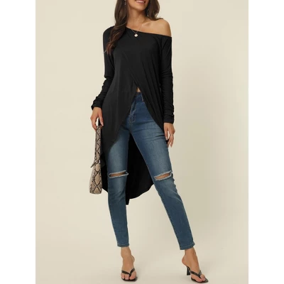 Seta T Women's One Shoulder Long Sleeve High Low Asymmetrical Hem Casual Tunic Blouse 1 Seta T Women's One Shoulder Long Sleeve High Low Asymmetrical Hem Casual Tunic Blouse