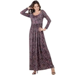 24seven Comfort Apparel Womens Fall Floral Long Sleeve Pleated Maxi Dress