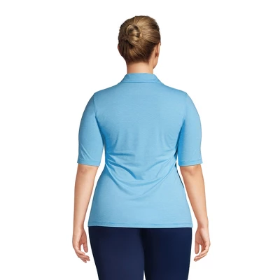 Lands' End Women's Moisture Wicking UPF Sun Elbow Sleeve Polo Shirt Stripe 1 Lands' End Women's Moisture Wicking UPF Sun Elbow Sleeve Polo Shirt Stripe