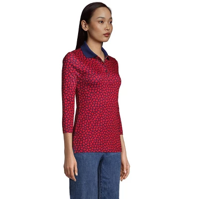 Lands' End Women's Tall Supima Cotton 3/4 Sleeve Polo Shirt 2 Lands' End Women's Tall Supima Cotton 3/4 Sleeve Polo Shirt - Image 2