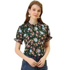 Allegra K Women's Floral Ruffled Short Sleeve Mock Neck Blouses -CUPSHE Store GUEST 9a148045 af34 4516 9c2a b5685a65f099