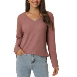 Seta T Women's V Neck Waffle Knit Long Sleeve Casual Tunic Blouses -CUPSHE Store GUEST 9b27a760 02c9 49c7 aec3 15651234b272