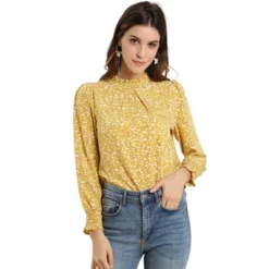 Allegra K Women's Smocked Cuffs Top Puff Sleeve Ruffled Neck Vintage Printed Blouses -CUPSHE Store GUEST 9d1b0fd0 92b5 482a a6cf e1f71207161f