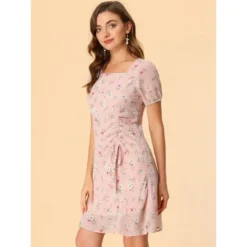 Allegra K Women's Floral Square Neck Short Sleeve Drawstring Ruched Dress -CUPSHE Store GUEST 9fd907e7 7327 4f43 8b81 f844e87d958f