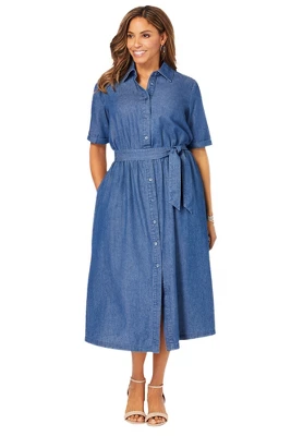 Jessica London Women’s Plus Size Soft Denim Shirtdress 1 Jessica London Women’s Plus Size Soft Denim Shirtdress