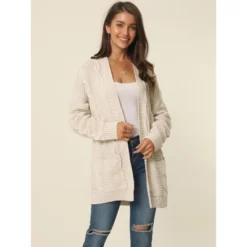 Seta T Women's Long Sleeve Cable Knit Cardigan Sweaters Open Front Fall Outwear Coat With Pockets