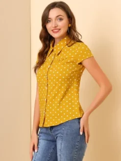 Allegra K Women's Short Sleeve Vintage Polka Dots Button Up Blouse -CUPSHE Store GUEST a64cdbf1 d5b5 4d1b 925d 9288024f5b13
