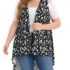 Agnes Orinda Women's Plus Size High Low Hem Skull Print Sleeveless Cardigans