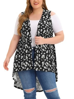 Agnes Orinda Women's Plus Size High Low Hem Skull Print Sleeveless Cardigans 1 Agnes Orinda Women's Plus Size High Low Hem Skull Print Sleeveless Cardigans