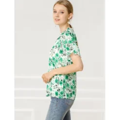 Allegra K Women's Floral Ruffled Short Sleeve Mock Neck Blouses -CUPSHE Store GUEST a9681476 c802 4791 8c84 a9c7c4c04e0c