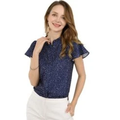 Allegra K Women's Dots Print Blouses Ruffle Short Sleeve Button Up Blouse Shirts -CUPSHE Store GUEST aa5a3cf6 5eae 41b5 bc29 b0857aed2b04
