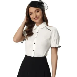 Allegra K Women's Vintage Short Sleeve Peter Pan Collar Button Down Shirt -CUPSHE Store GUEST aae5fda6 be7d 4b9a beb1 5c4c54d880b8