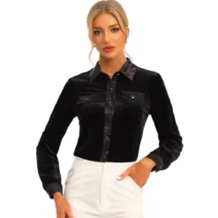 Allegra K Women's Point Collar Faux Pocket Long Sleeves Button Down Velvet Blouse 11 Allegra K Women's Point Collar Faux Pocket Long Sleeves Button Down Velvet Blouse -CUPSHE Store GUEST ac080558 b641 4b8b 81ab 241b809e3285