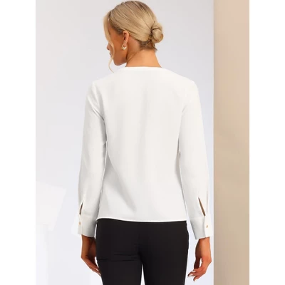 Allegra K Women's V Neck Classic Office Long Sleeves Button Down Shirts 2 Allegra K Women's V Neck Classic Office Long Sleeves Button Down Shirts - Image 2