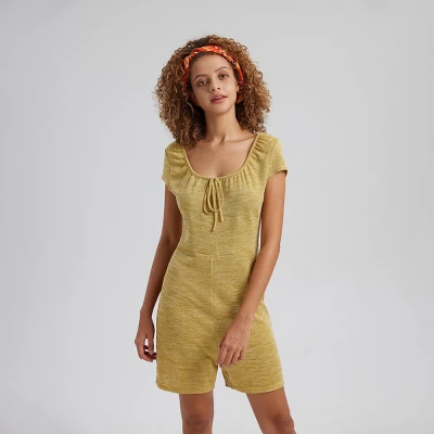 Women's Ribbed Smocked Romper - Yellow 2 Women's Ribbed Smocked Romper - Yellow - Image 2