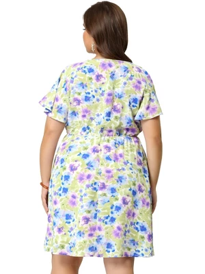 Agnes Orinda Women's Plus Dresses Floral Drawstring Waist V Neck Dress 4 Agnes Orinda Women's Plus Dresses Floral Drawstring Waist V Neck Dress - Image 4