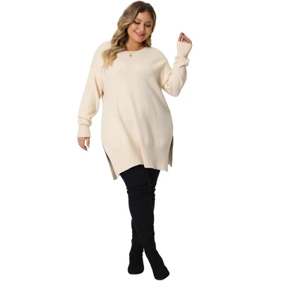 Agnes Orinda Women's Plus Size Oversized Crew Neck Long Sleeve Slit Hem Knit Pullover Sweater Tops 2023 2 Agnes Orinda Women's Plus Size Oversized Crew Neck Long Sleeve Slit Hem Knit Pullover Sweater Tops 2023 - Image 2
