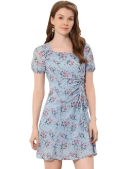 Allegra K Women's Floral Square Neck Short Sleeve Drawstring Ruched Dress -CUPSHE Store GUEST b0ee42d3 b1f7 42b8 90fb 1450bfb48ea1