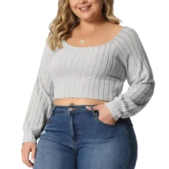 Agnes Orinda Women's Plus Size Ribbed Knit Soft Warm Outfits Long Sleeve Crop Tops -CUPSHE Store GUEST b1b944ca a776 46a0 8b98 9b68c2746ad2