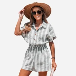 Women's Striped Basic Collar Romper - Cupshe -CUPSHE Store GUEST b57191ab 36f9 4353 9361 c7ee865ee050