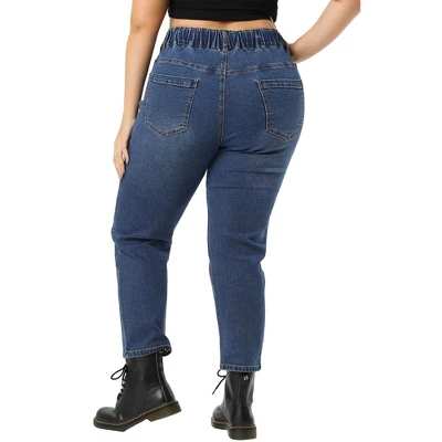 Agnes Orinda Women's Plus Size Pull-On Washed Denim Elastic Waist Stretch Jean 4 Agnes Orinda Women's Plus Size Pull-On Washed Denim Elastic Waist Stretch Jean - Image 4