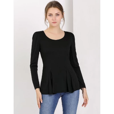 Allegra K Women's Long Sleeve Sleeves Scoop Neck Casual Peplum Shirt Top 2 Allegra K Women's Long Sleeve Sleeves Scoop Neck Casual Peplum Shirt Top - Image 2