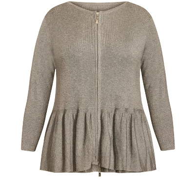 Women's Plus Size Zip Peplum Cardigan - Gray | AVENUE 2 Women's Plus Size Zip Peplum Cardigan - Gray | AVENUE - Image 2