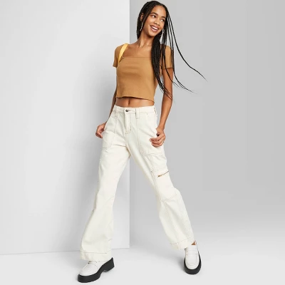 Women's High-Rise Cargo Baggy Jeans - Wild Fable™ Off-White 3 Women's High-Rise Cargo Baggy Jeans - Wild Fable™ Off-White - Image 3