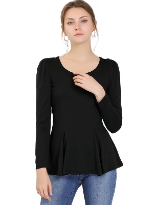 Allegra K Women's Long Sleeve Sleeves Scoop Neck Casual Peplum Shirt Top 6 Allegra K Women's Long Sleeve Sleeves Scoop Neck Casual Peplum Shirt Top - Image 6