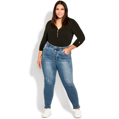 Avenue Women's Plus Size Serendipity Zip Jean - Mid Wash | EVANS 5 Avenue Women's Plus Size Serendipity Zip Jean - Mid Wash | EVANS - Image 5