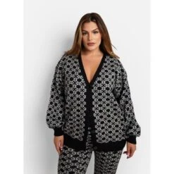 Rebdolls Women's Heidi Abstract Print Knit Oversized Longline Cardigan - Black & White -CUPSHE Store GUEST baf149c4 27c4 4746 bdd0 1b4d5b9f127e