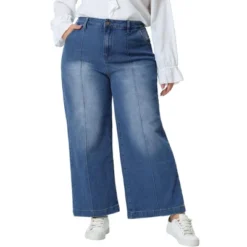 Agnes Orinda Women's Plus Size Wide Leg Baggy Washed Stretch With Pockets Denim Ankle Jeans -CUPSHE Store GUEST bbb38f63 167e 4203 a6b4 e74b31650038
