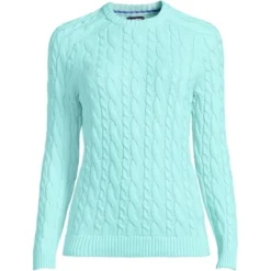 Lands' End Women's Cotton Cable Drifter Crewneck Sweater