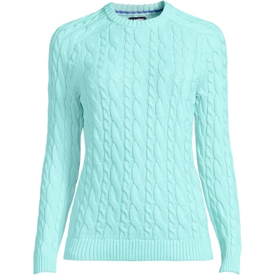 Lands' End Women's Cotton Cable Drifter Crewneck Sweater 1 Lands' End Women's Cotton Cable Drifter Crewneck Sweater