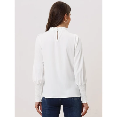 Allegra K Women's Long Sleeve Mock Neck Pleated Solid Chiffon Work Shirt 3 Allegra K Women's Long Sleeve Mock Neck Pleated Solid Chiffon Work Shirt - Image 3