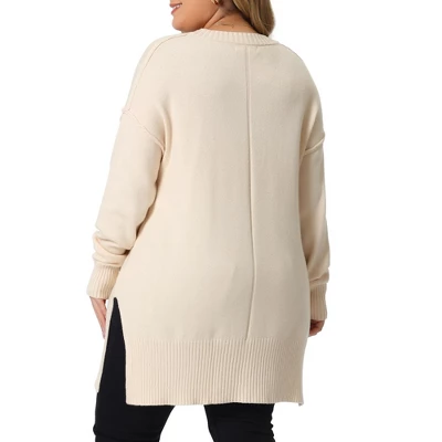 Agnes Orinda Women's Plus Size Oversized Crew Neck Long Sleeve Slit Hem Knit Pullover Sweater Tops 2023 3 Agnes Orinda Women's Plus Size Oversized Crew Neck Long Sleeve Slit Hem Knit Pullover Sweater Tops 2023 - Image 3