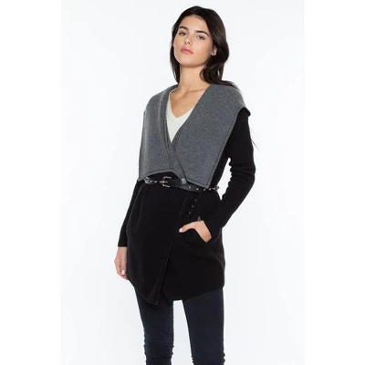 JENNIE LIU Women's 100% Pure Cashmere Long Sleeve 2-tone Double Face Cascade Open Cardigan Sweater 2 JENNIE LIU Women's 100% Pure Cashmere Long Sleeve 2-tone Double Face Cascade Open Cardigan Sweater - Image 2