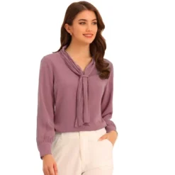 Allegra K Women's Long Sleeve Pleated Tie Neck Office Blouses -CUPSHE Store GUEST c0a60b31 ec31 4bc8 a295 3a791dcdc8ef