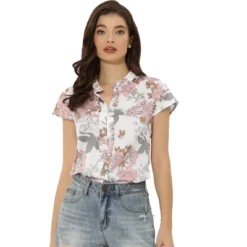 Allegra K Women's Satin Stand Collar Work Cap Sleeve Floral Blouse -CUPSHE Store GUEST c2af805c 92cc 423d 8bf9 a0e29e7c51ea