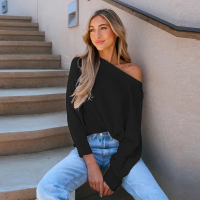 Women's Onyx Crochet One-Shoulder Sweater - Cupshe 5 Women's Onyx Crochet One-Shoulder Sweater - Cupshe - Image 5