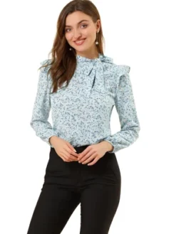 Allegra K Women's Bow Tie Neck Long Sleeve Floral Ruffled Blouse -CUPSHE Store GUEST c37fffd9 f56a 4cdf bc77 66ba6998b82e
