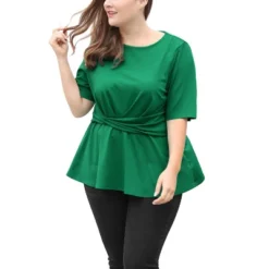 Agnes Orinda Women's Plus Size Twisted Knot Waist Short Sleeves Summer Outfits Peplum Blouses -CUPSHE Store GUEST c3e8d4a5 dd95 49dc 96c8 23a2b4d1e195