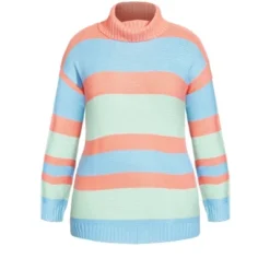 Women's Plus Size Stripe Roll Neck Jumper - Pink Multi | EVANS -CUPSHE Store GUEST c59b98ec 1045 4b78 97dc aae736b3dd14