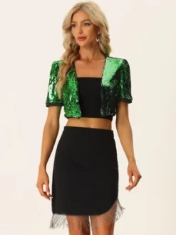 Allegra K Women's Puff Short Sleeve Open Front Party Crop Sequin Cardigan -CUPSHE Store GUEST c639c49e 554a 45f0 afeb e9663216afbf