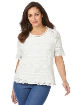 Jessica London Women’s Plus Size Openwork Sweater Pullover